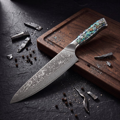 Abalone Damascus knife set — hero shot