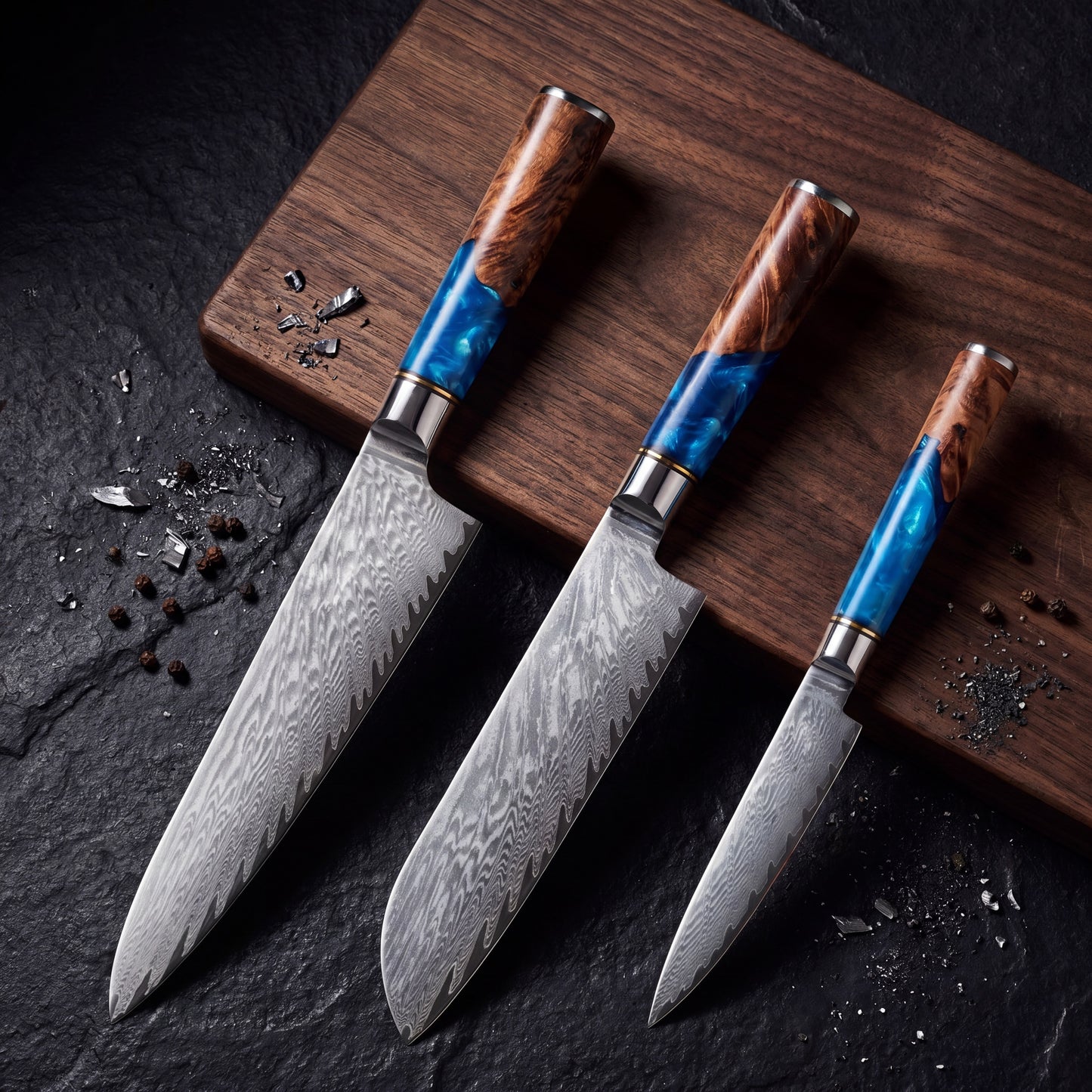 Blue Epoxy Resin knife set — styled shot