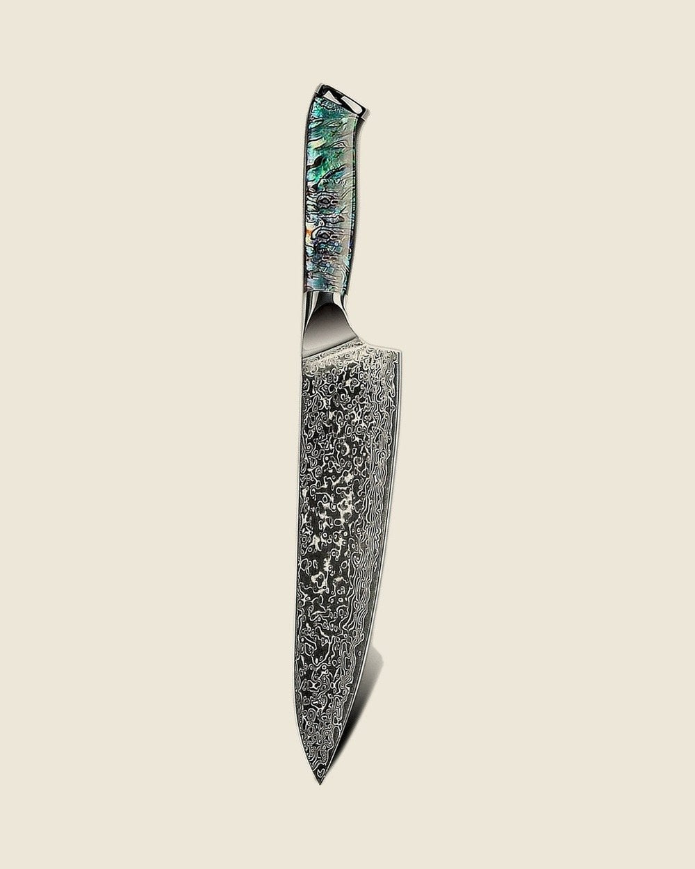 8 inch chef knife, Damascus blade with abalone handle