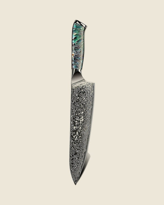 8 inch chef knife, Damascus blade with abalone handle