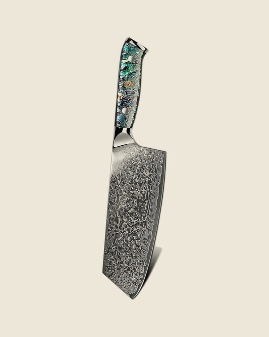 7.5 inch cleaver, Damascus blade with abalone handle