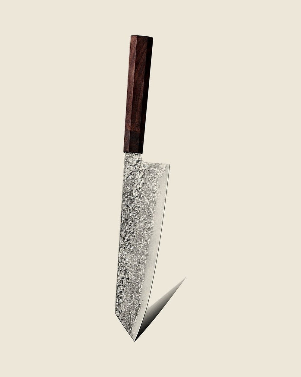 Kiritsuke knife, Damascus blade with sandalwood handle
