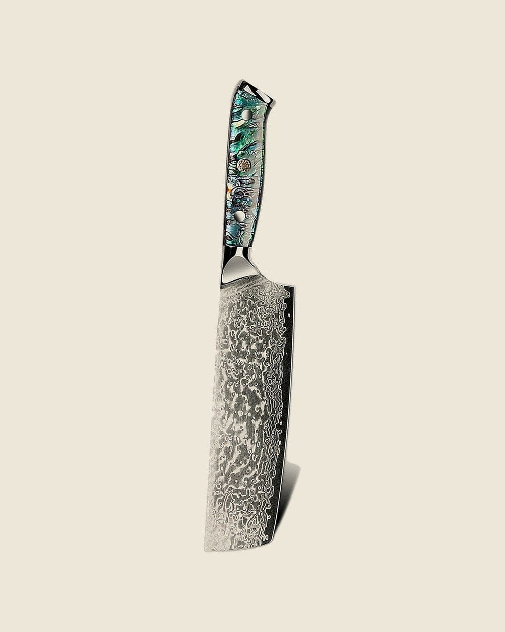 7 inch nakiri knife, Damascus blade with abalone handle