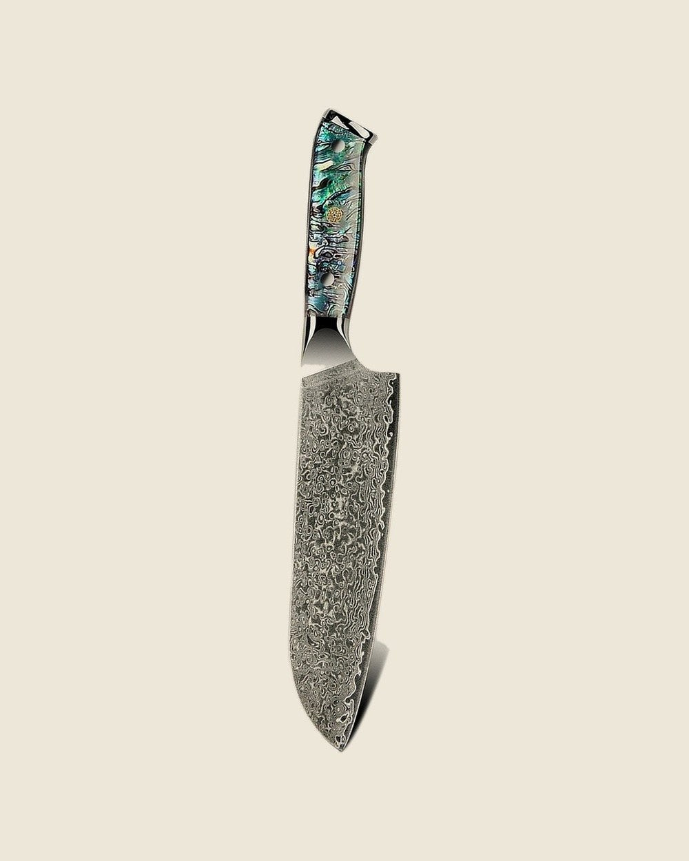 7 inch santoku knife, Damascus blade with abalone handle