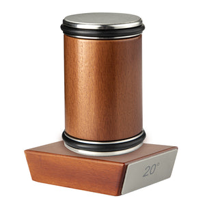 Rolling knife sharpener — walnut roller seated on its magnetic angle base