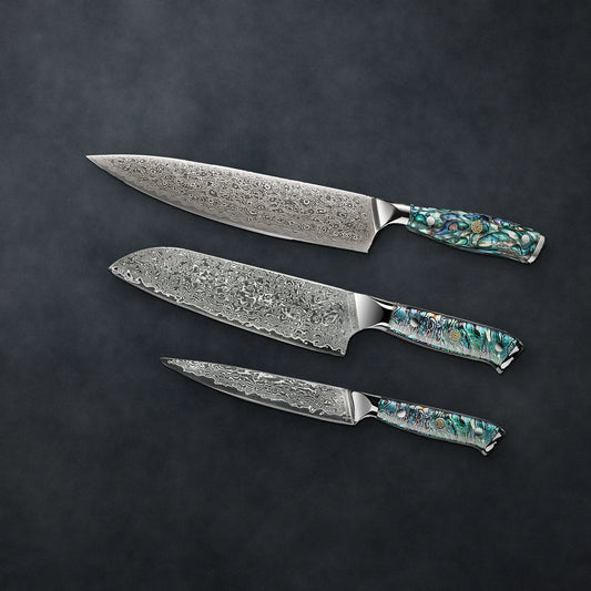 The Abalone Prep Trio on dark slate