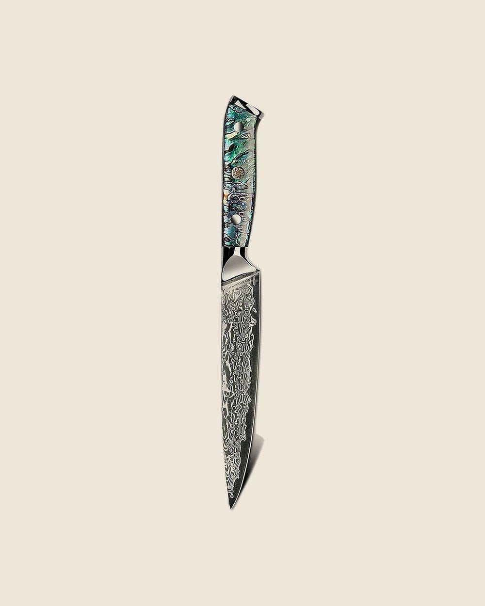 Utility knife, Damascus blade with abalone handle